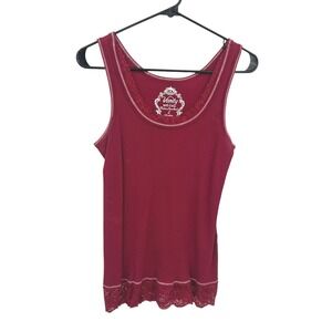 Burgundy Lace Trim Y2K Ribbed Tank L Coquette Soft Grunge Indie Layering